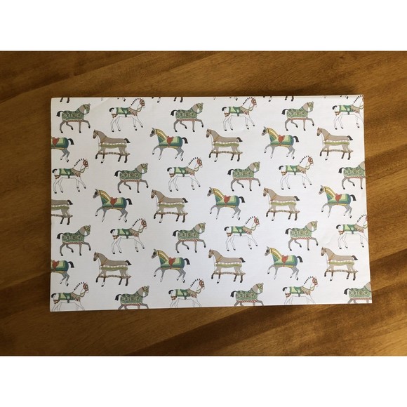 POMEGRANATE INC Horse Equestrian Paper Placemats & Cloth Napkin Set Cotton India - Picture 7 of 8